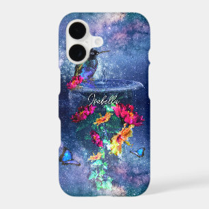 Tropical flowers,hummingbird,butterfly and stars