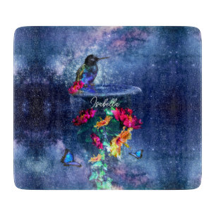 Tropical flowers,hummingbird,butterfly and stars Cutting Board