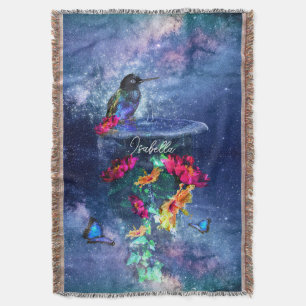 Tropical flowers,hummingbird,butterfly and stars throw blanket