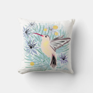 Tropical flowers, hummingbirds. cushion