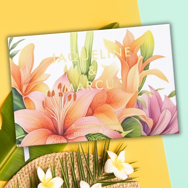 Tropical Flowers Inscription Destination Wedding  Guest Book (Creator Uploaded)