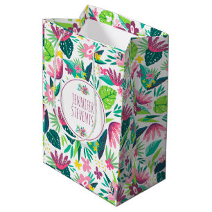 Tropical Flowers & Leafs Colourful Pattern Medium Gift Bag