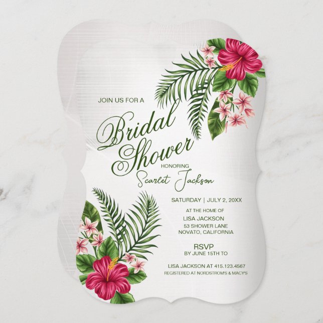Tropical Flowers & Leaves Bridal Shower Invitation (Front/Back)