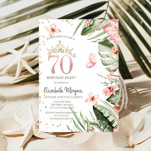 Tropical Flowers Leaves Diamonds 70th Birthday Invitation