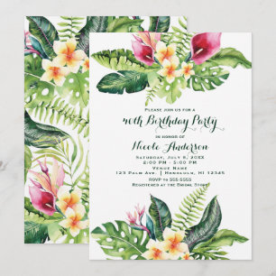 Tropical Flowers & Leaves Floral Birthday Party Invitation