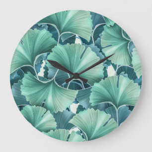 Tropical flowers, leaves, seamless background large clock