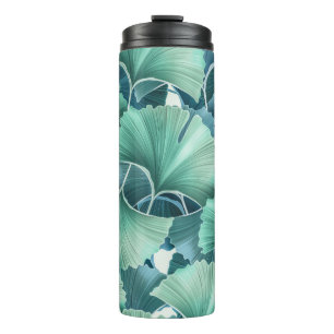 Tropical flowers, leaves, seamless background thermal tumbler