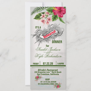 Tropical Flowers & Leaves Wedding Rehearsal Dinner Invitation