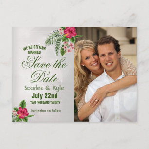 Tropical Flowers & Leaves Wedding Save the Date Announcement Postcard