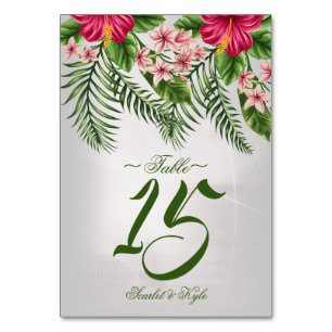 Tropical Flowers & Leaves Wedding Table NO. Card
