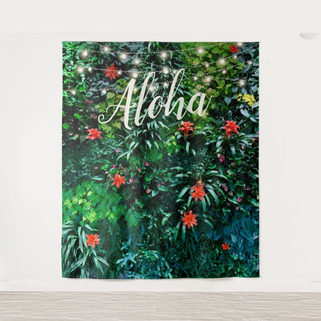Tropical Flowers Lights Aloha Party Backdrop Tapestry (Front)