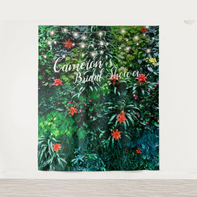 Tropical Flowers Lights Bridal Shower Backdrop Tapestry (Front)