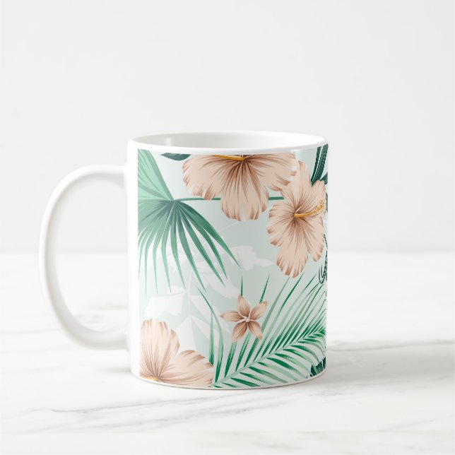 Tropical flowers, lush foliage pattern. coffee mug (Left)