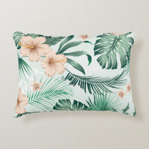 Tropical flowers, lush foliage pattern. decorative cushion