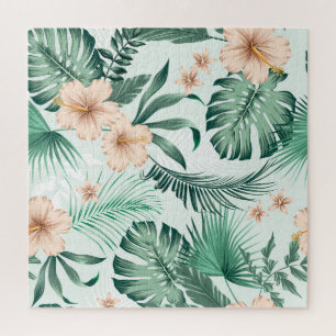 Tropical flowers, lush foliage pattern. jigsaw puzzle