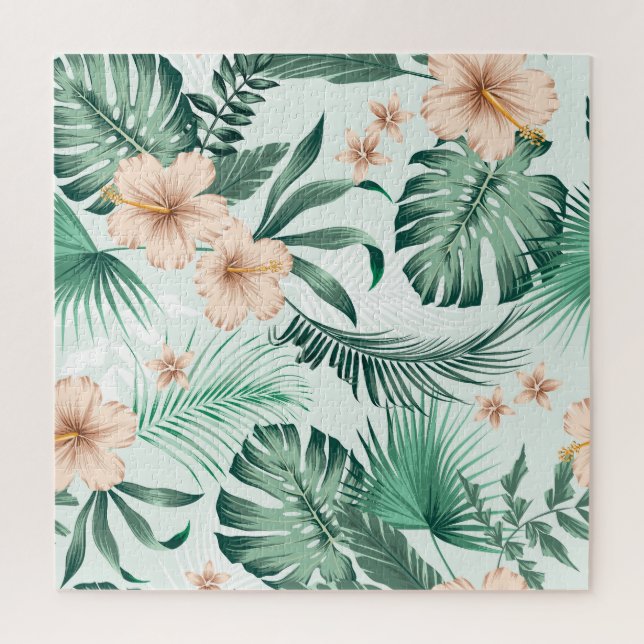 Tropical flowers, lush foliage pattern. jigsaw puzzle (Vertical)