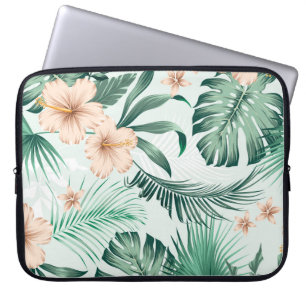 Tropical flowers, lush foliage pattern. laptop sleeve