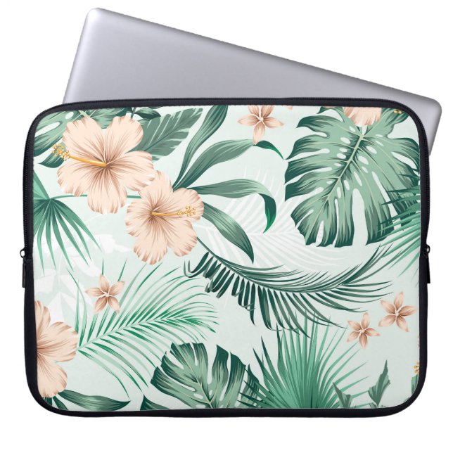 Tropical flowers, lush foliage pattern. laptop sleeve (Front)