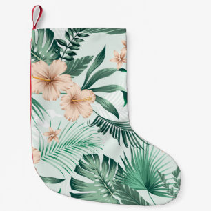 Tropical flowers, lush foliage pattern. small christmas stocking