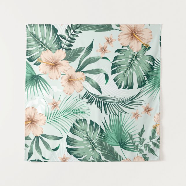 Tropical flowers, lush foliage pattern. tapestry (Front)