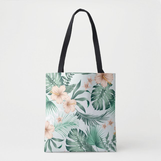 Tropical flowers, lush foliage pattern. tote bag (Front)