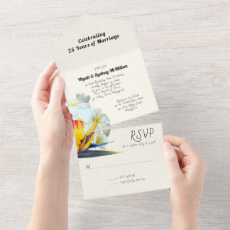 Tropical Flowers Marriage Anniversary Vow Renewal All In One Invitation