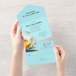 Tropical Flowers Marriage Anniversary Vow Renewal All In One Invitation