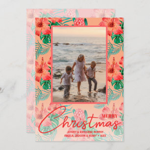 Tropical Flowers Merry Christmas Photo Holiday Card