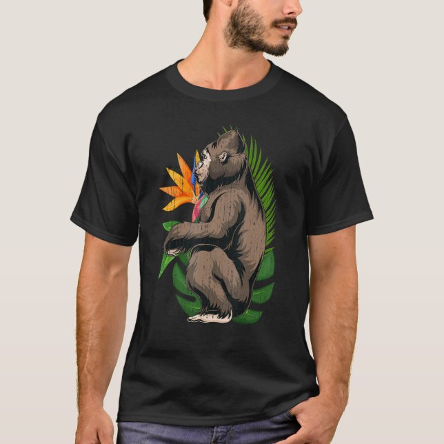 Tropical Flowers Monkey Ape Zoo Animal  Exotic Gor T-Shirt (Front)