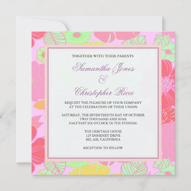 Tropical Flowers + Monogram, Invitations (Front)
