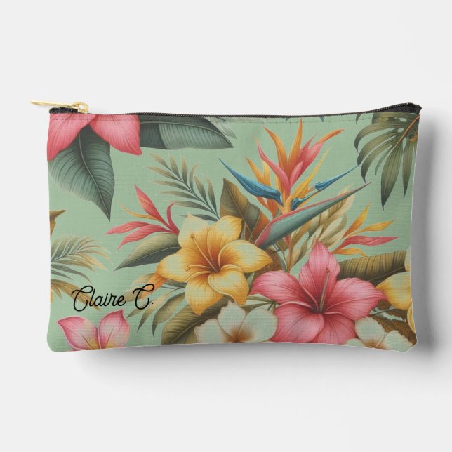 Tropical Flowers Nature Inspired Accessory Pouch (Front)
