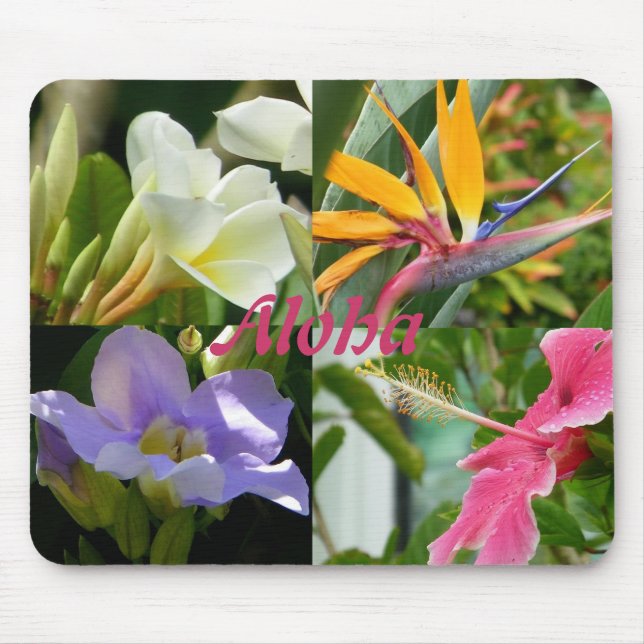 Tropical Flowers of Kauai Hawaii Hibiscus Plumeria Mouse Pad (Front)