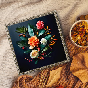Tropical Flowers on Dark Background Photo Print