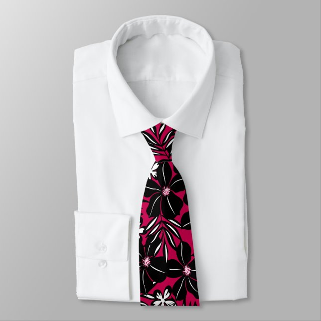 Tropical flowers on red tie (Tied)