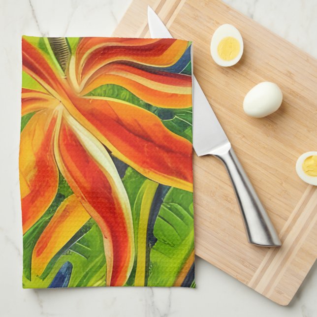 Tropical Flowers One Tea Towel (Quarter Fold)
