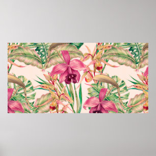 Tropical flowers, orchid flower, jungle leaves, mo poster