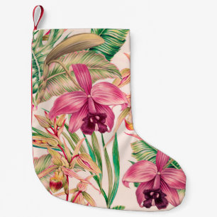 Tropical flowers, orchid flower, jungle leaves, mo small christmas stocking