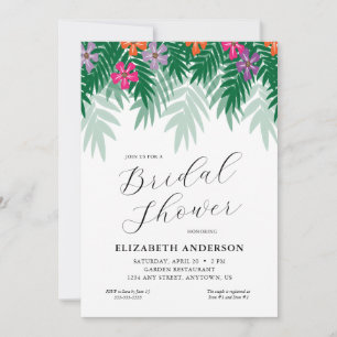 Tropical Flowers & Palm Branch Bridal Shower Invitation