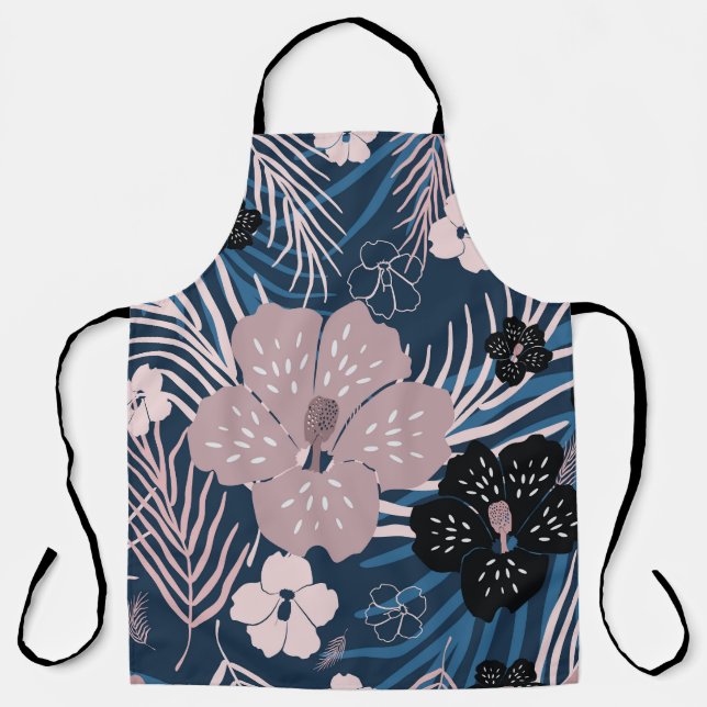 Tropical Flowers Palm Leaves Texture Apron (Front)