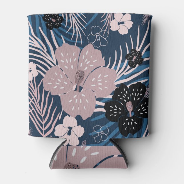 Tropical Flowers Palm Leaves Texture Can Cooler (Front)