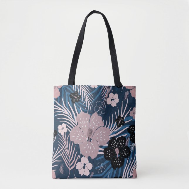 Tropical Flowers Palm Leaves Texture Tote Bag (Front)