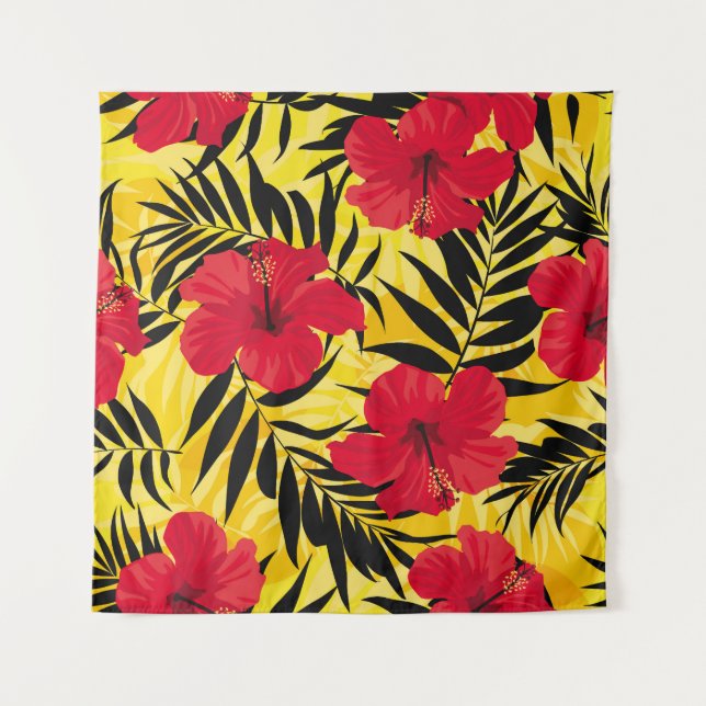 Tropical flowers palm leaves, vintage pattern. tapestry (Front)