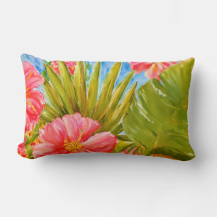 Tropical flowers, palms, Hawaii Lumbar Cushion