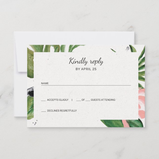Tropical flowers photo wedding RSVP Card (Front)