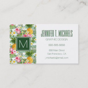 Tropical Flowers & Pineapple Stripes   Add  Name Business Card