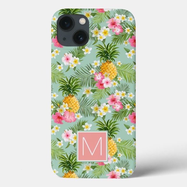 Tropical Flowers & Pineapples | Add Your Initial Case-Mate iPhone Case (Back)