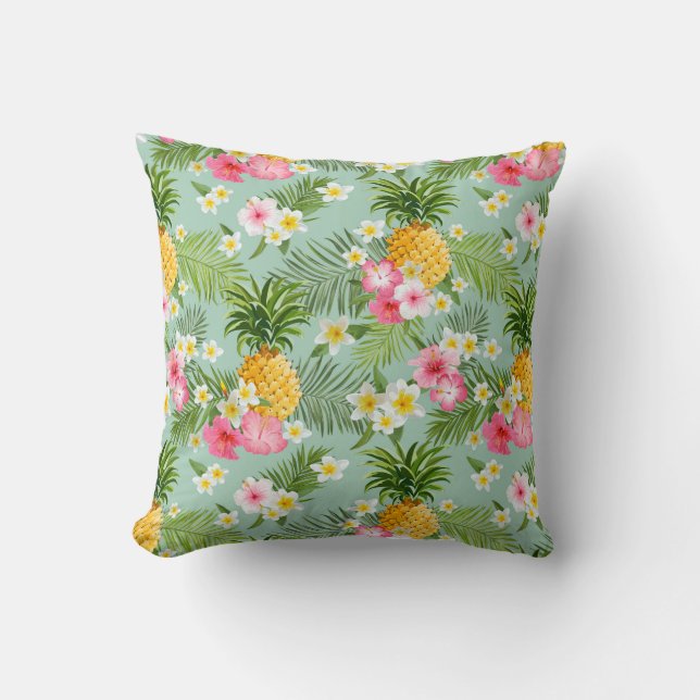 Tropical Flowers & Pineapples | Add Your Initial Cushion (Front)