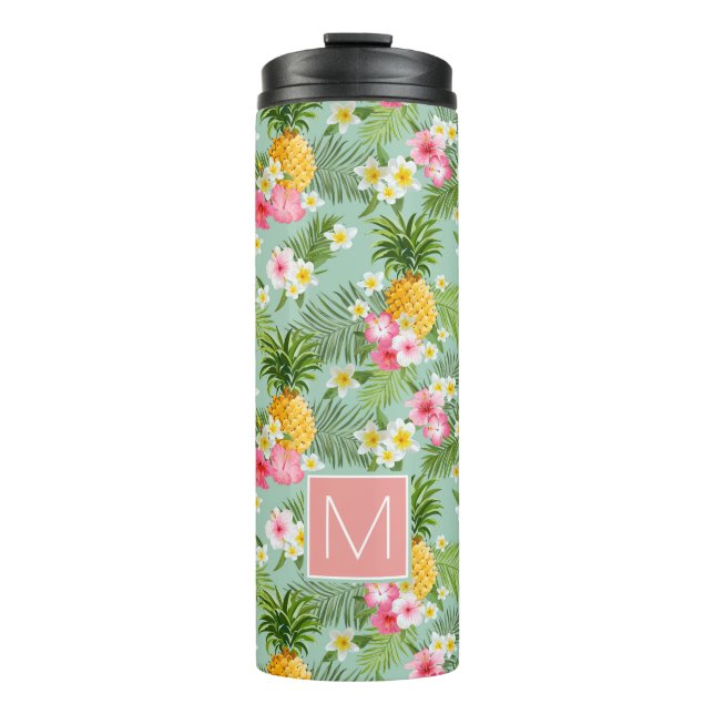 Tropical Flowers & Pineapples | Add Your Initial Thermal Tumbler (Front)