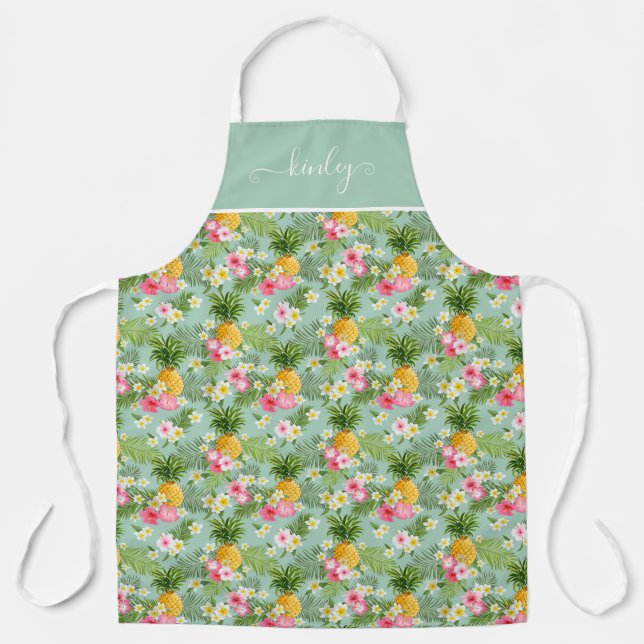 Tropical Flowers & Pineapples Apron (Front)