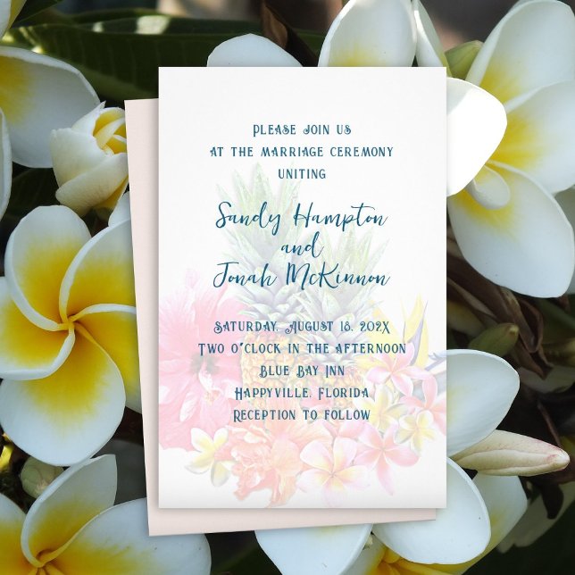 Tropical Flowers Pineapples Budget Wedding Invite Flyer (Creator Uploaded)
